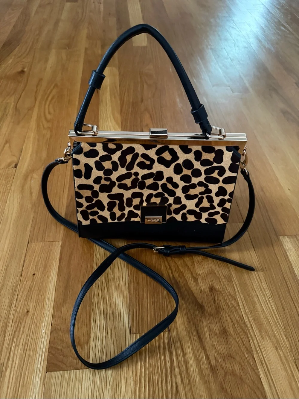 Leopard Print Top-Handle Crossbody Bag - Black & Tan